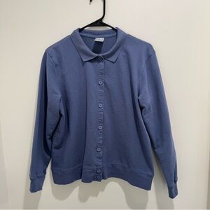 Silverwear Vintage Cotton Button Front Collared Sweatshirt Cardigan Blue Size L
